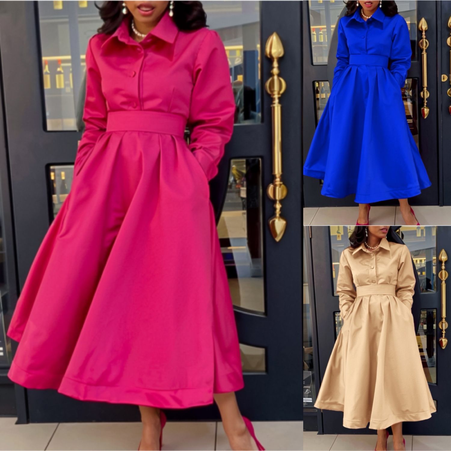 Lapel Long Sleeve Dress