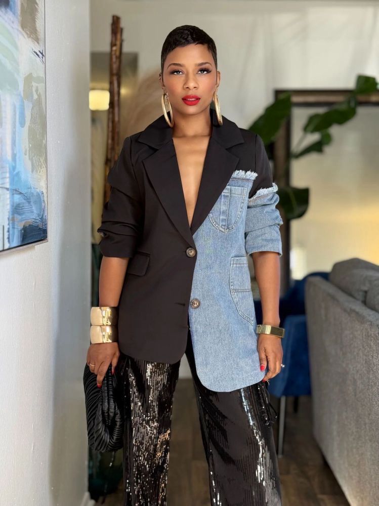 Contrast Denim Blazer