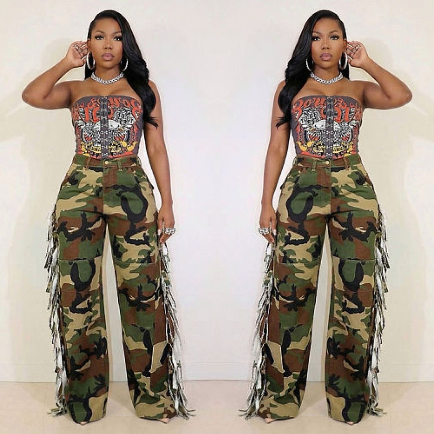 Camou Fringe Pants