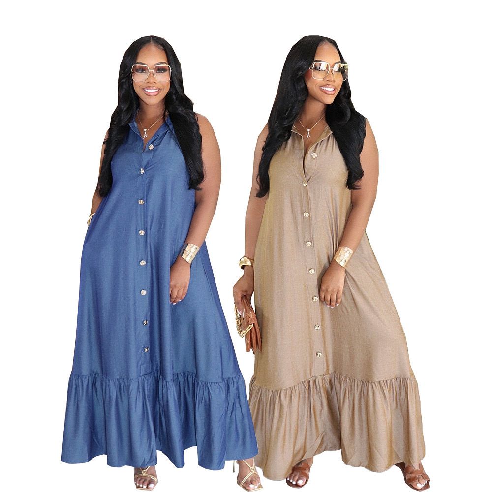 Lapel Sleeveless Maxi