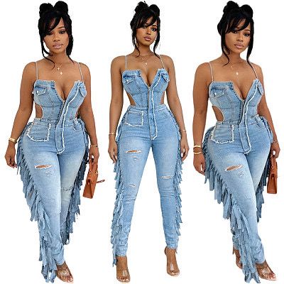 Denim Fringe Jumpsuit