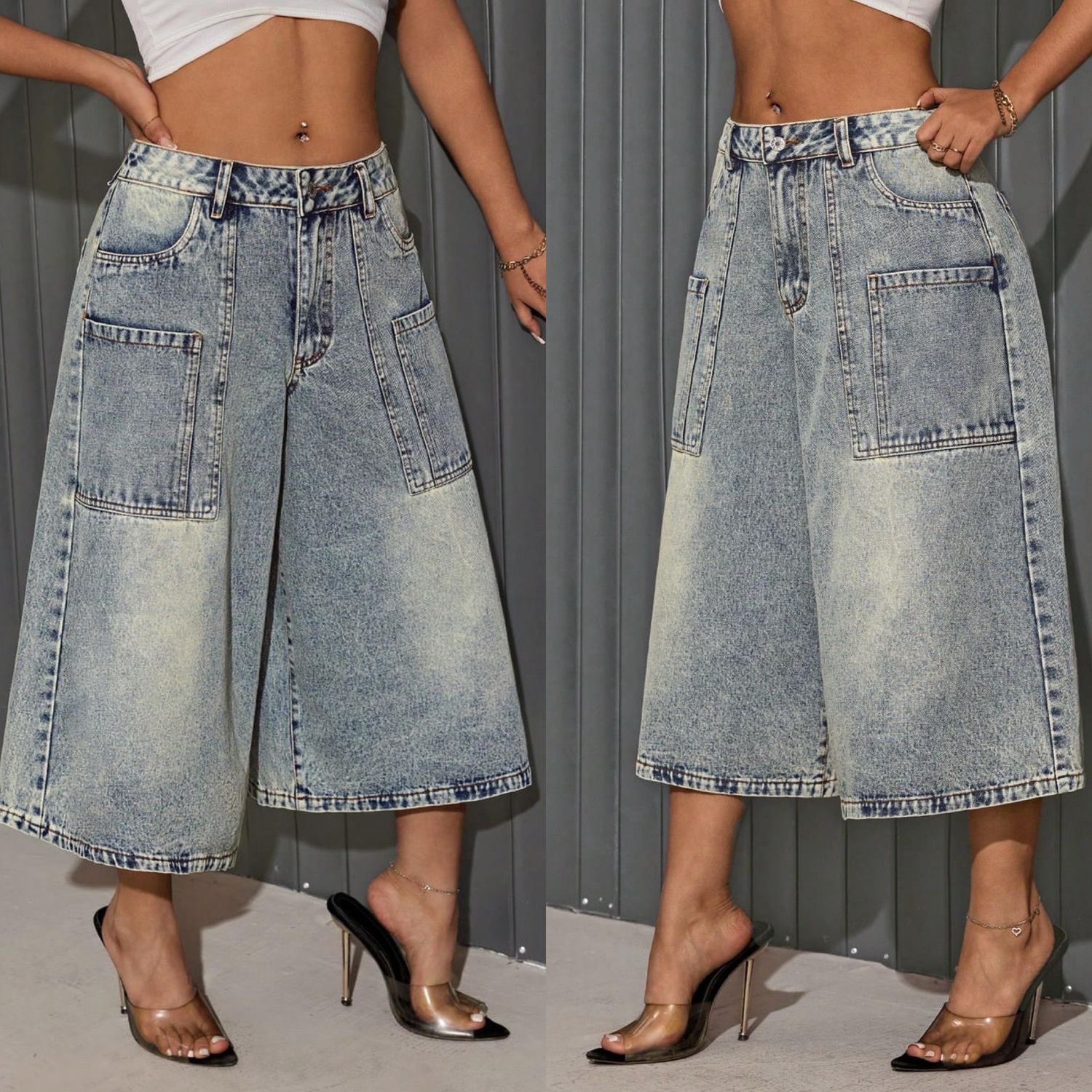 Wide Leg Jean Shorts