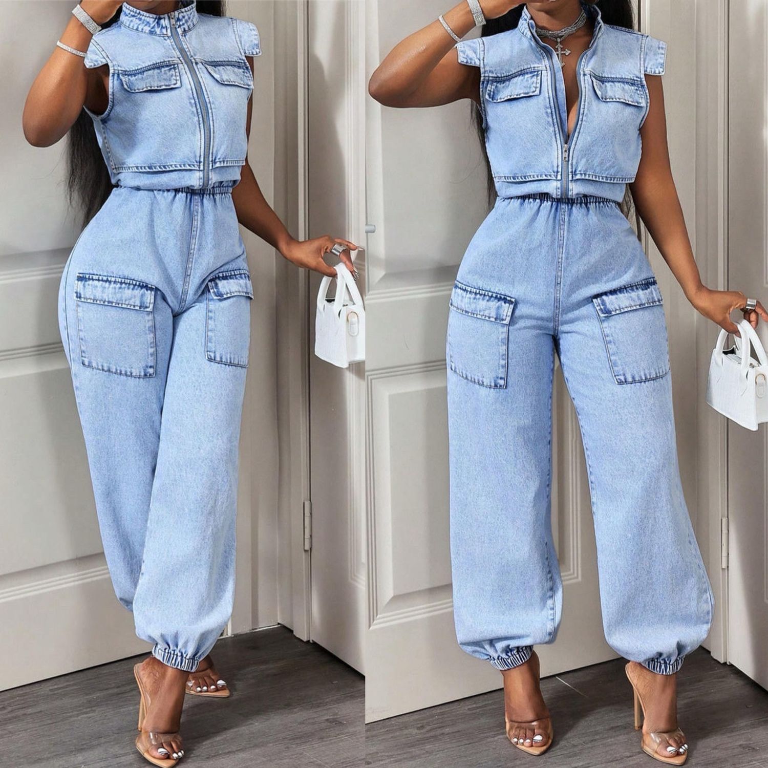 Denim Collard Jumpsuit
