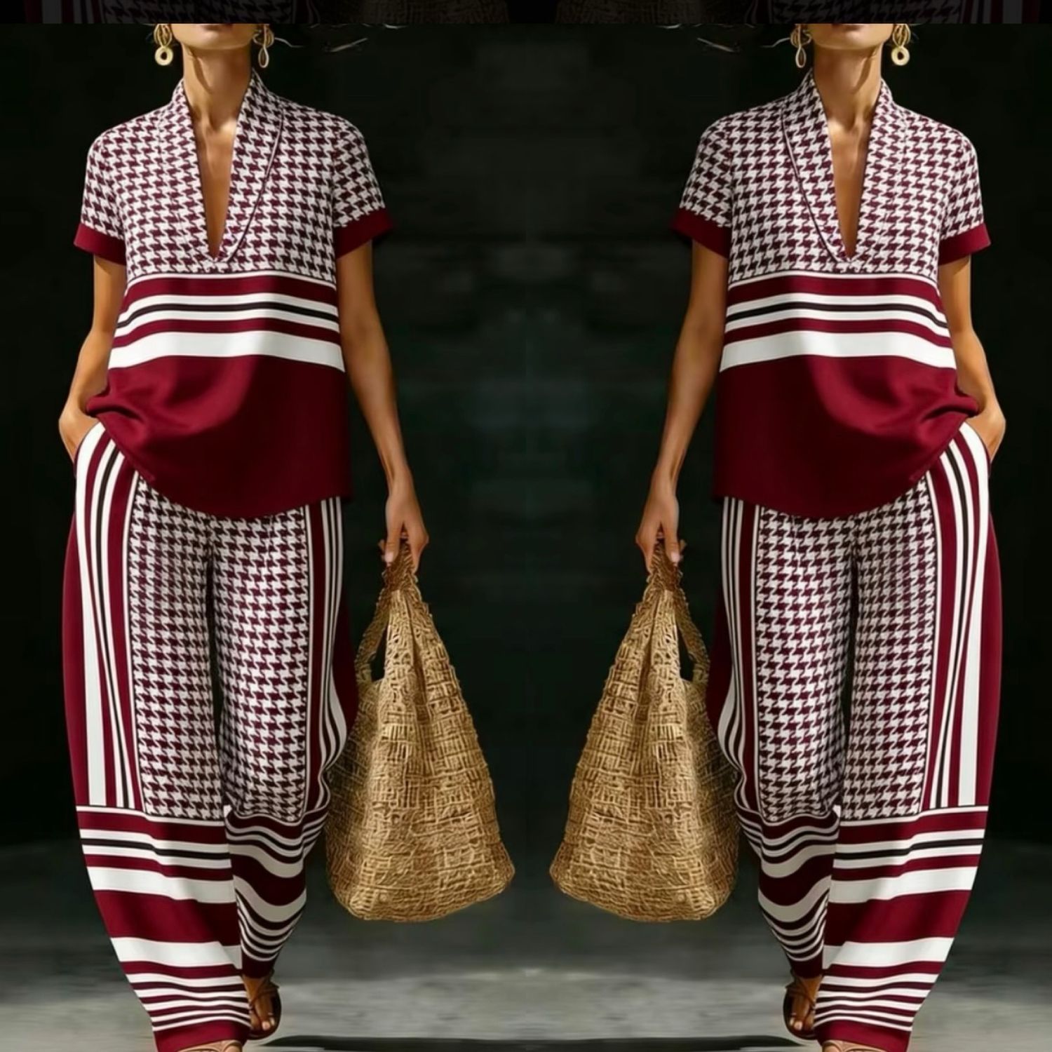 Wine Houndstooth Set