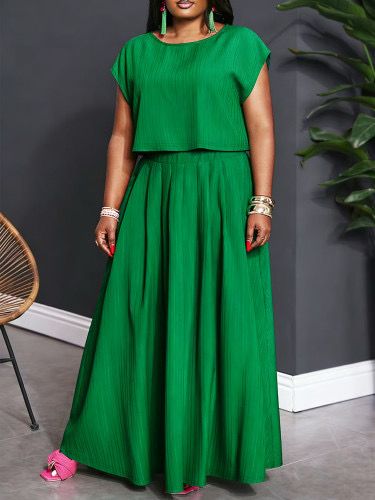 Plus Green Skirt Set