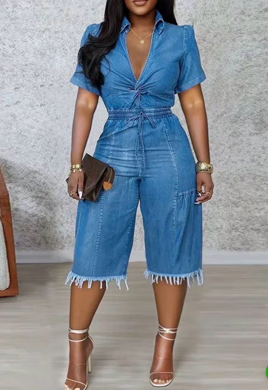 Denim Fringe Romper
