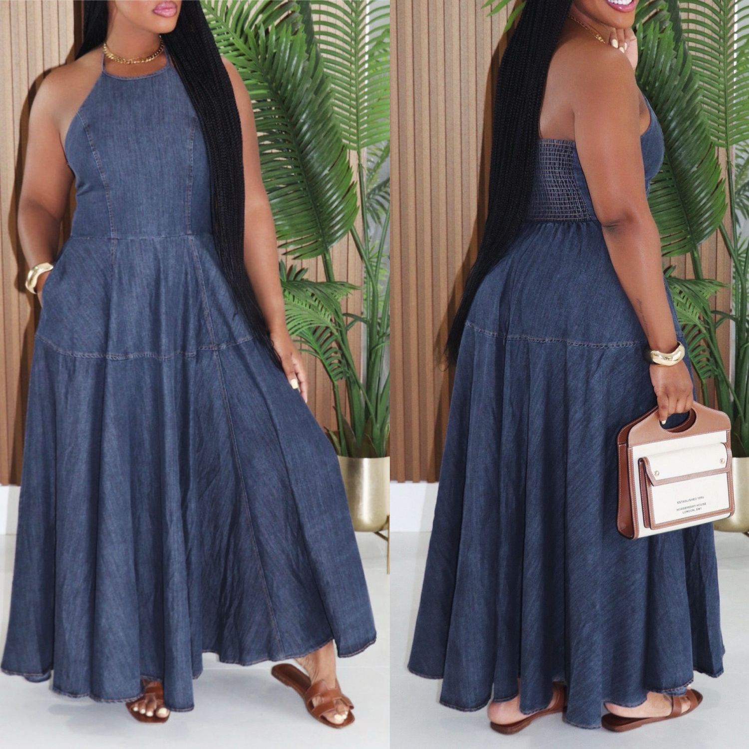 Denim Halter Maxi