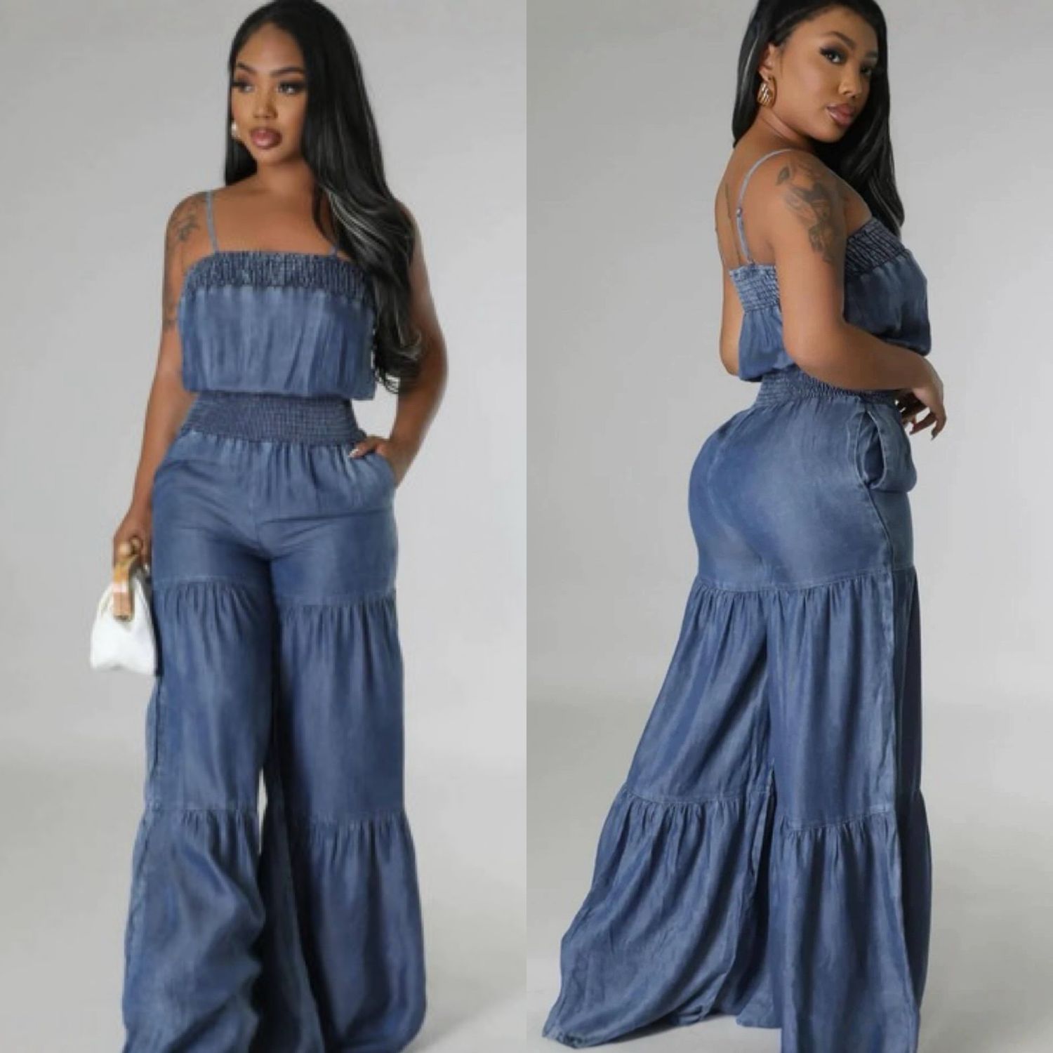Elastic Waist Denim Jumpsuit