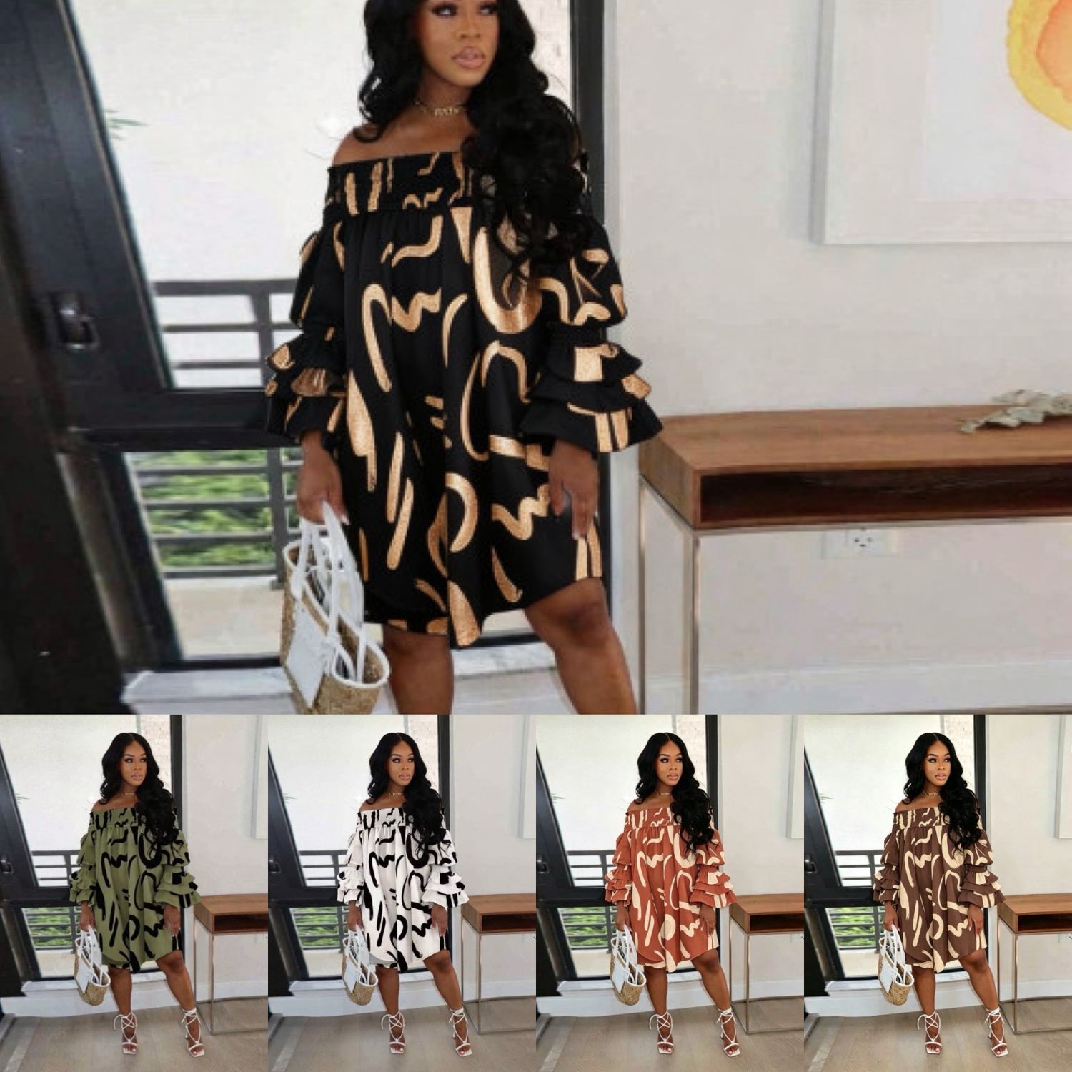 Printed Off The Shoulder Dress