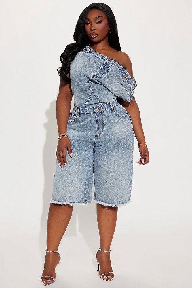 Denim Cold Shoulder Romper