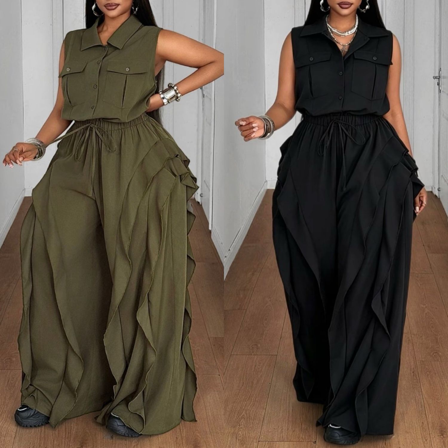Lapel Ruffle Jumpsuit