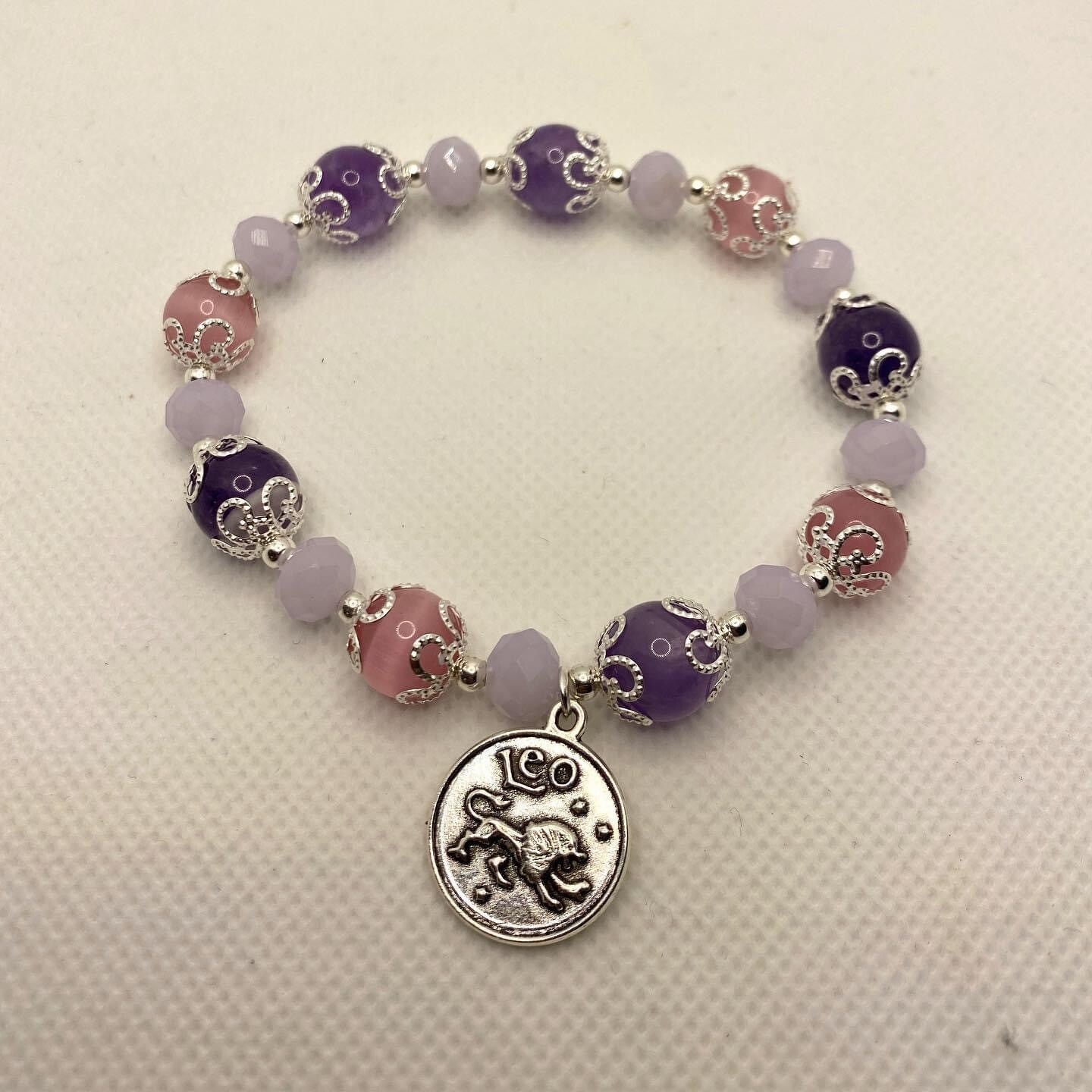 Purple Amethyst, Lavender &amp; pink zodiac bracelet