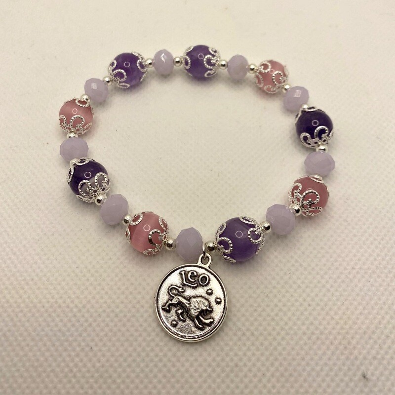 Purple Amethyst, Lavender &amp; pink zodiac bracelet