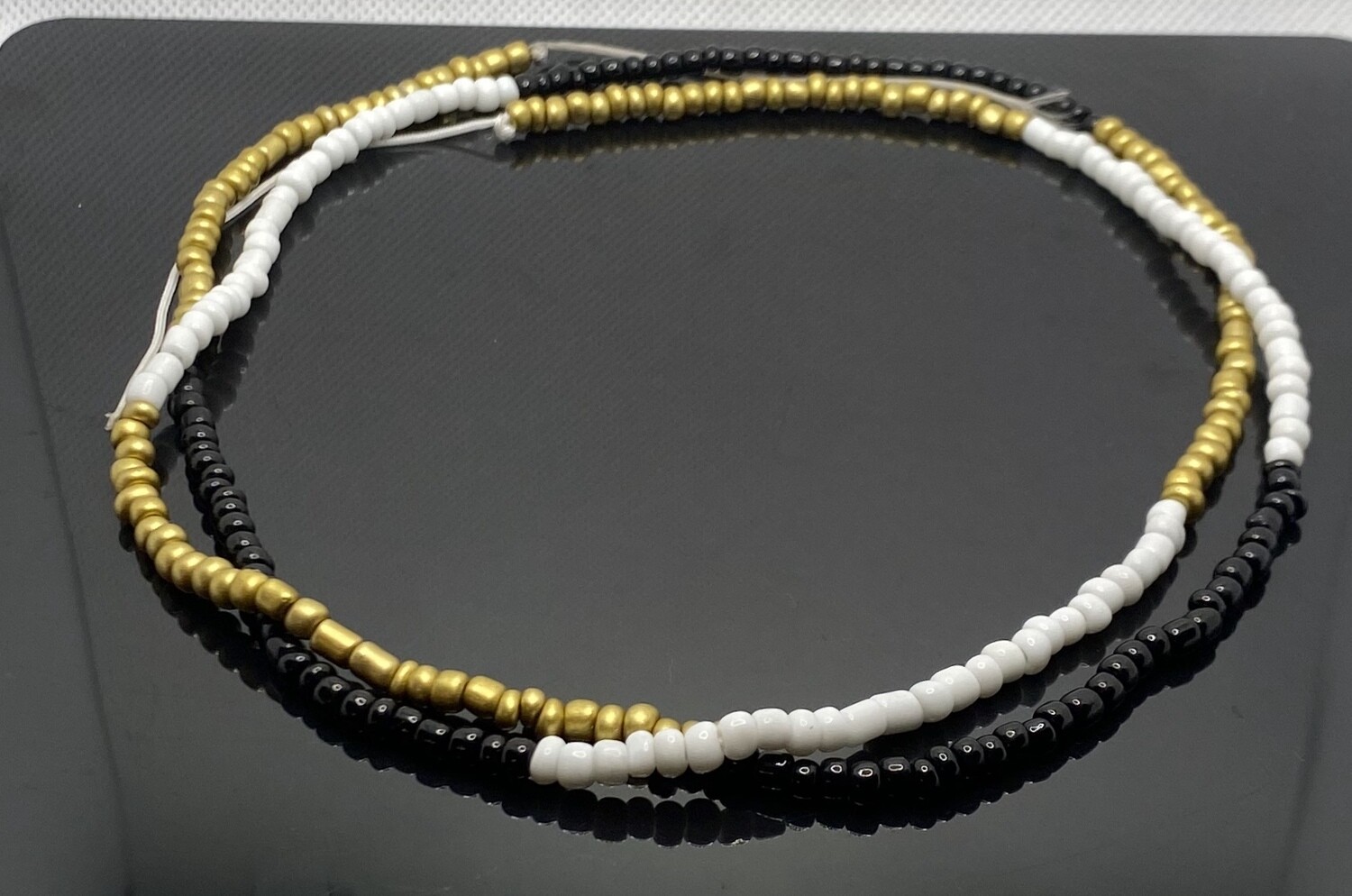 Waist beads-Black, White &amp; Gold