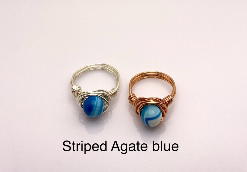 Striped Agate blue ring