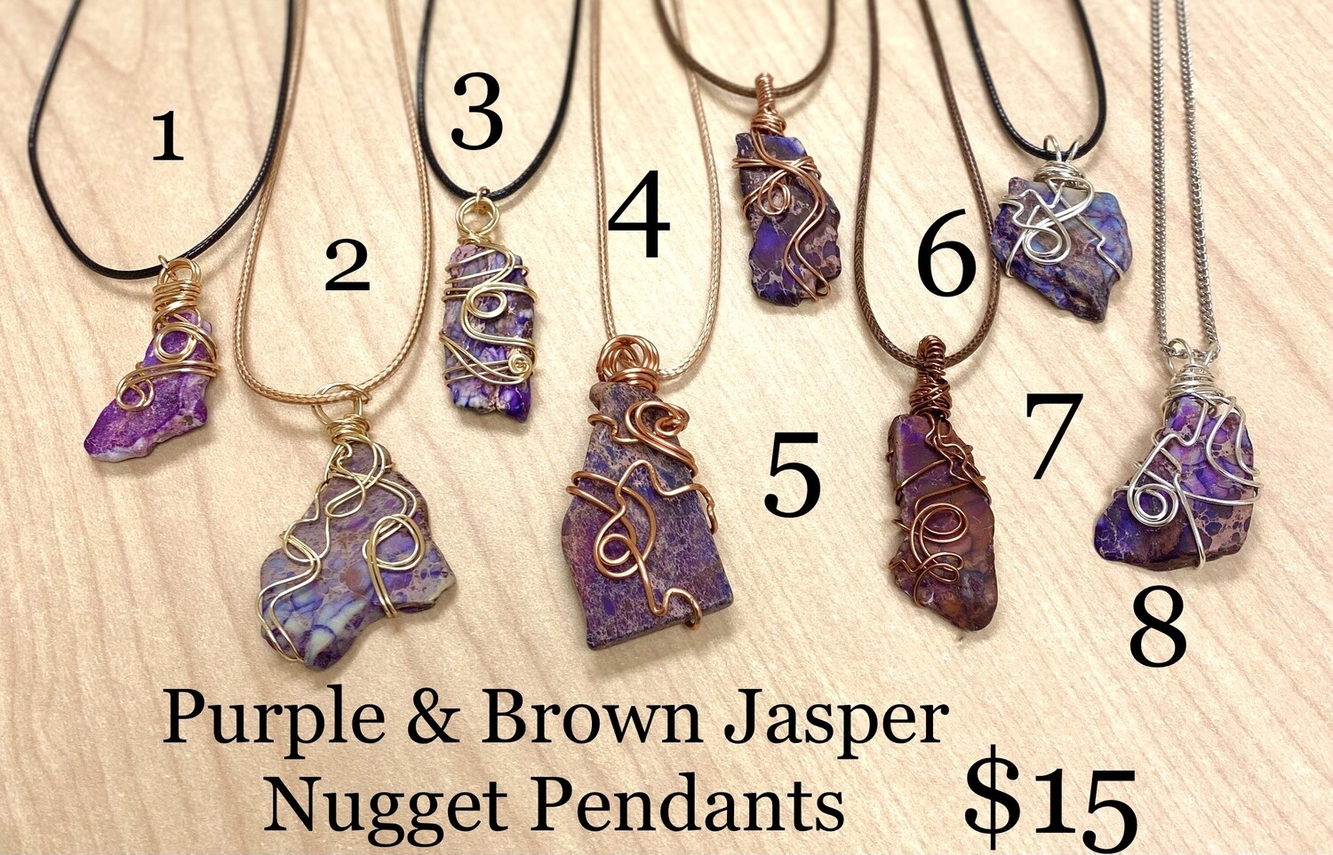Purple &amp; Brown Jasper Nugget Pendants (various)