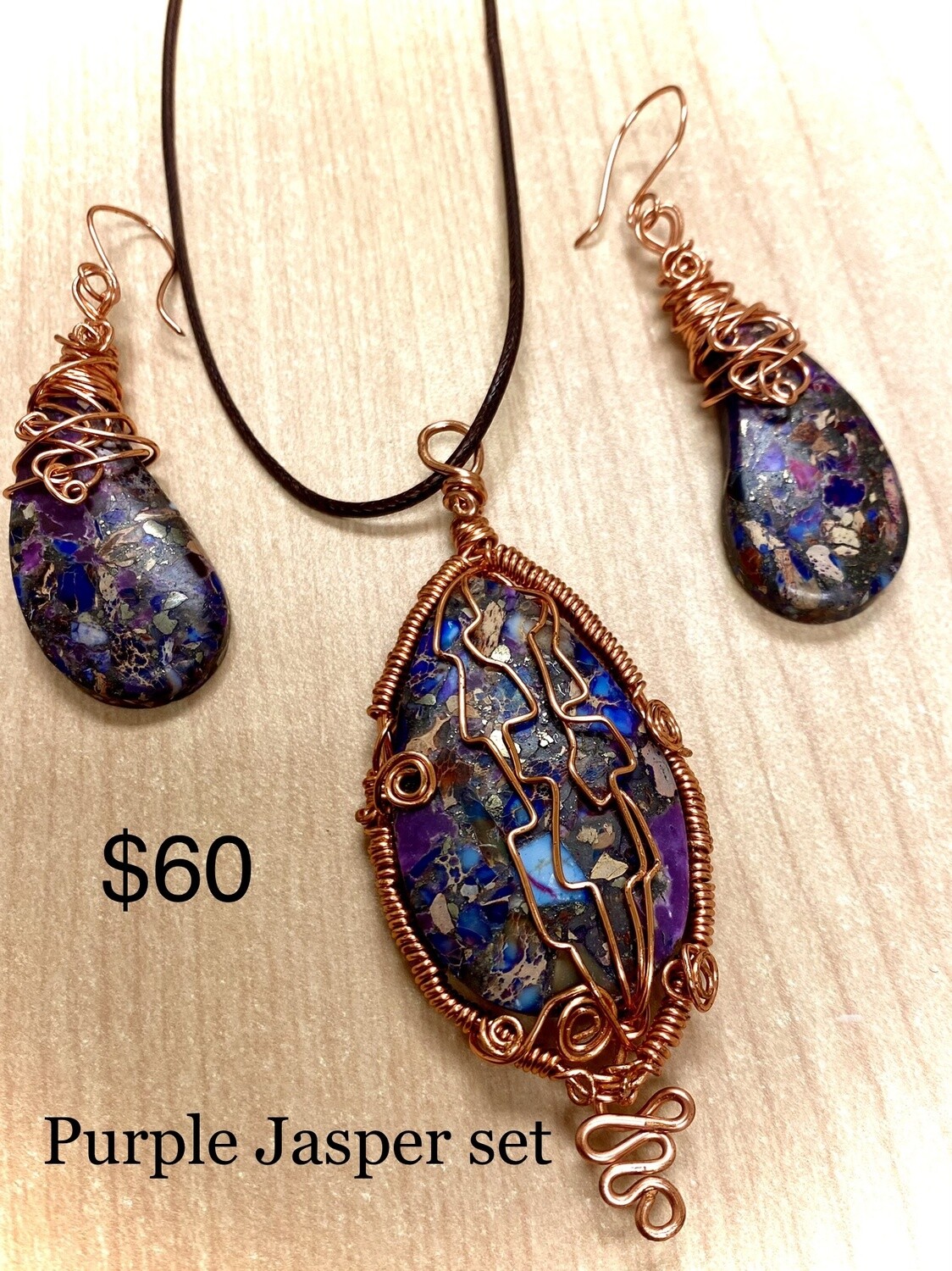 Copper wrapped Jasper Pendant set