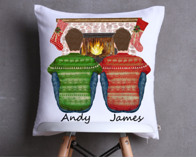 Two Men Family Christmas Cushion Cover