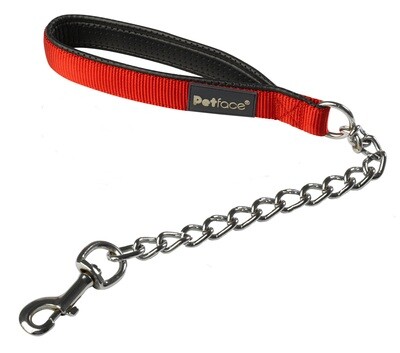 PETFACE PADDED NYLON CHAIN LEAD - SHORT RED 51cm