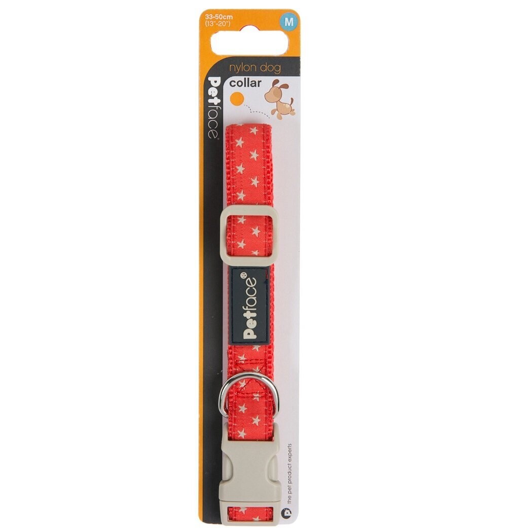 DOG COLLAR  - RED WITH GREY STARS - SML -  (FREE SHIPPING)