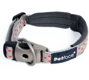 Signature Padded Dog Collar Grey with Red Stars Small 30-36cm (FREE SHIPPING)