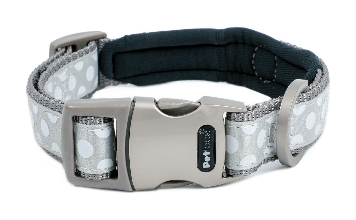 SIGNATURE PADDED DOG COLLAR GREY WITH DOTS SML - FREE SHIPPING