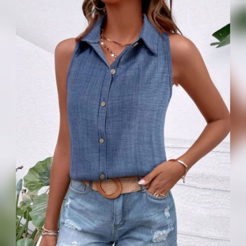Sleeveless Full Button Shirt