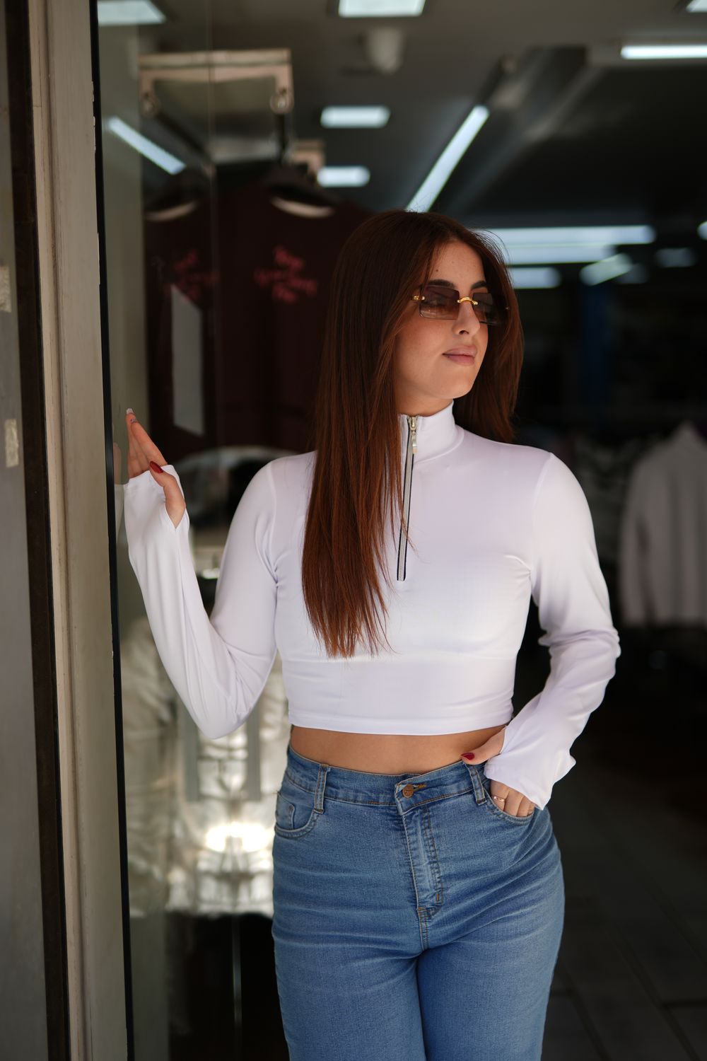 Finger Out Half Zipper Top