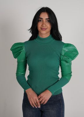 Leather Sleeve Ribbed Top