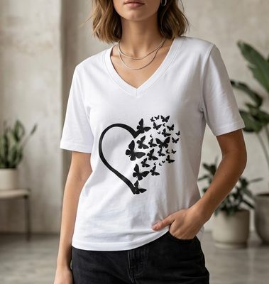 V-Neck Printed Cotton T-Shirt