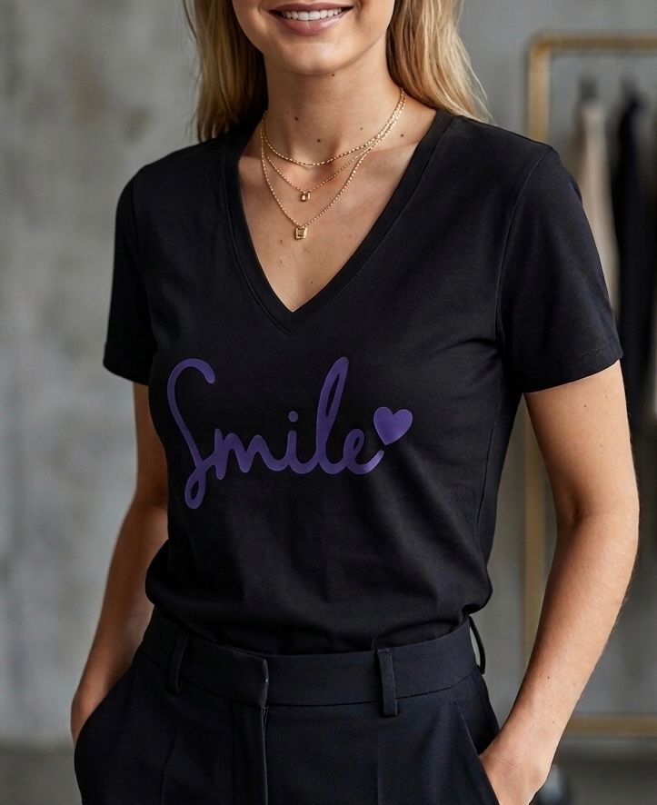 V-Neck Printed Cotton T-Shirt