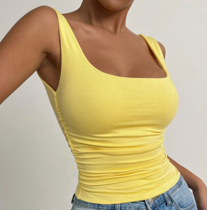 Side Ruched Square Neck Sleeveless Basic Top