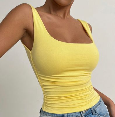 Side Ruched Square Neck Sleeveless Basic Top