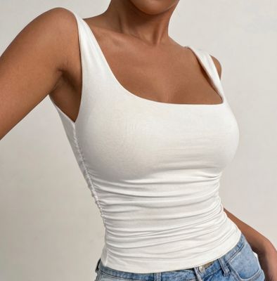 Side Ruched Square Neck Sleeveless Basic Top