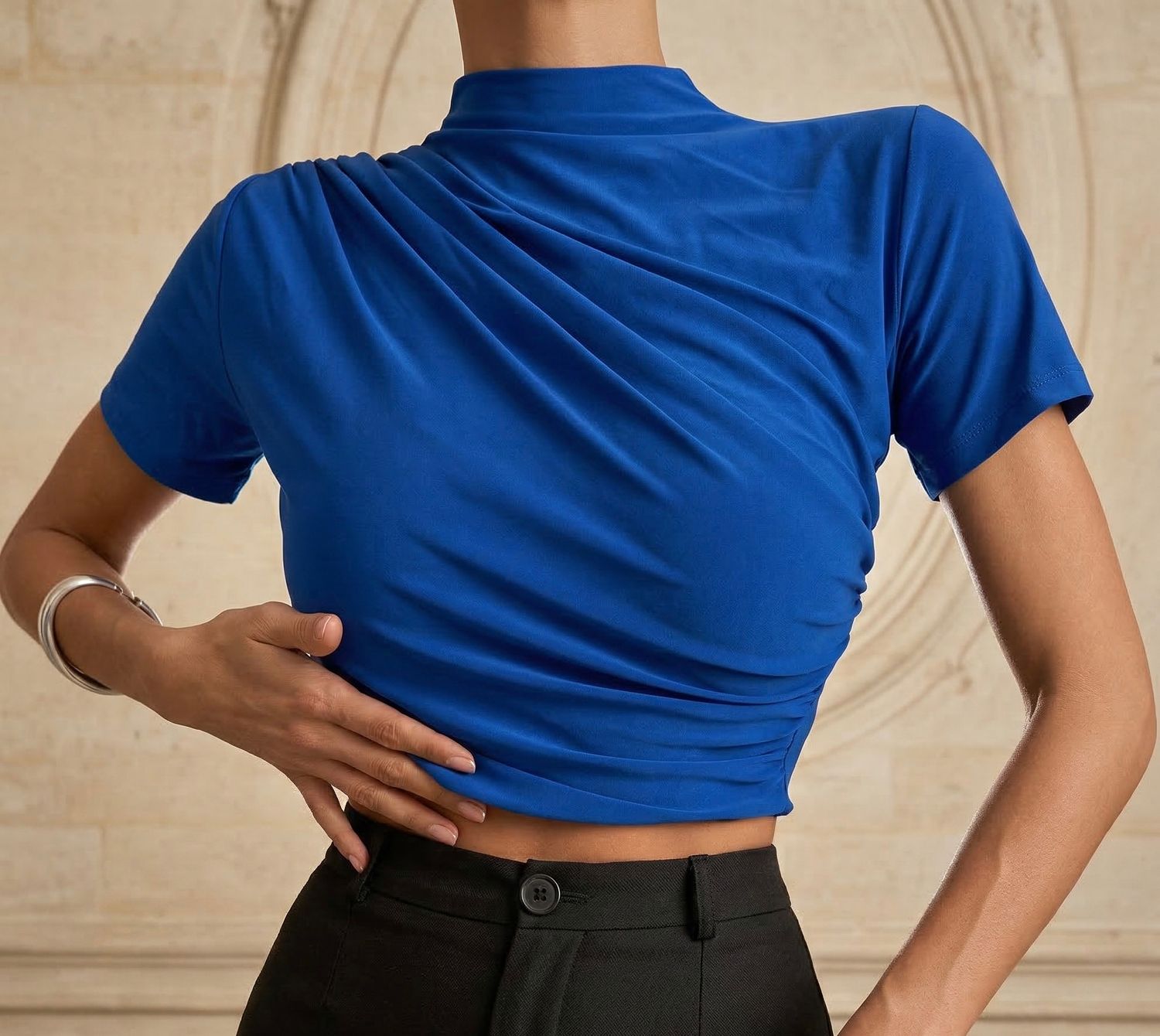 Ruched Short Sleeve Crop Top