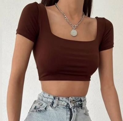 Square Neck Short Sleeve Crop Top