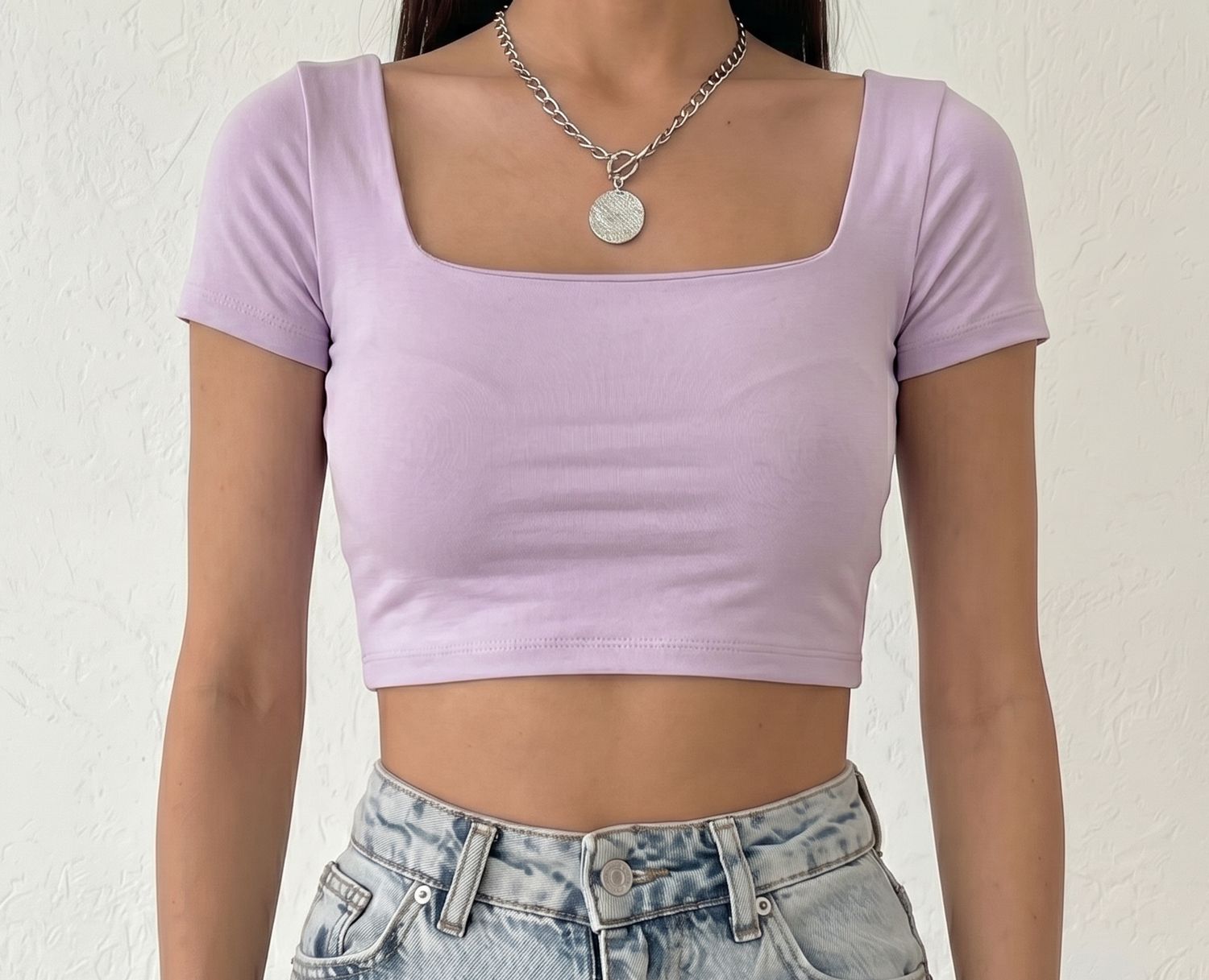 Square Neck Short Sleeve Crop Top