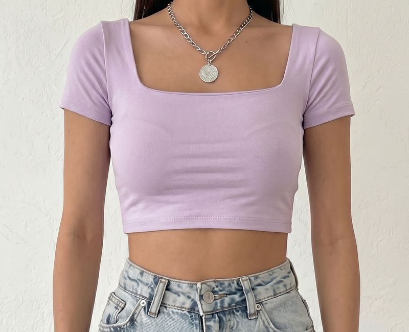 Square Neck Short Sleeve Crop Top