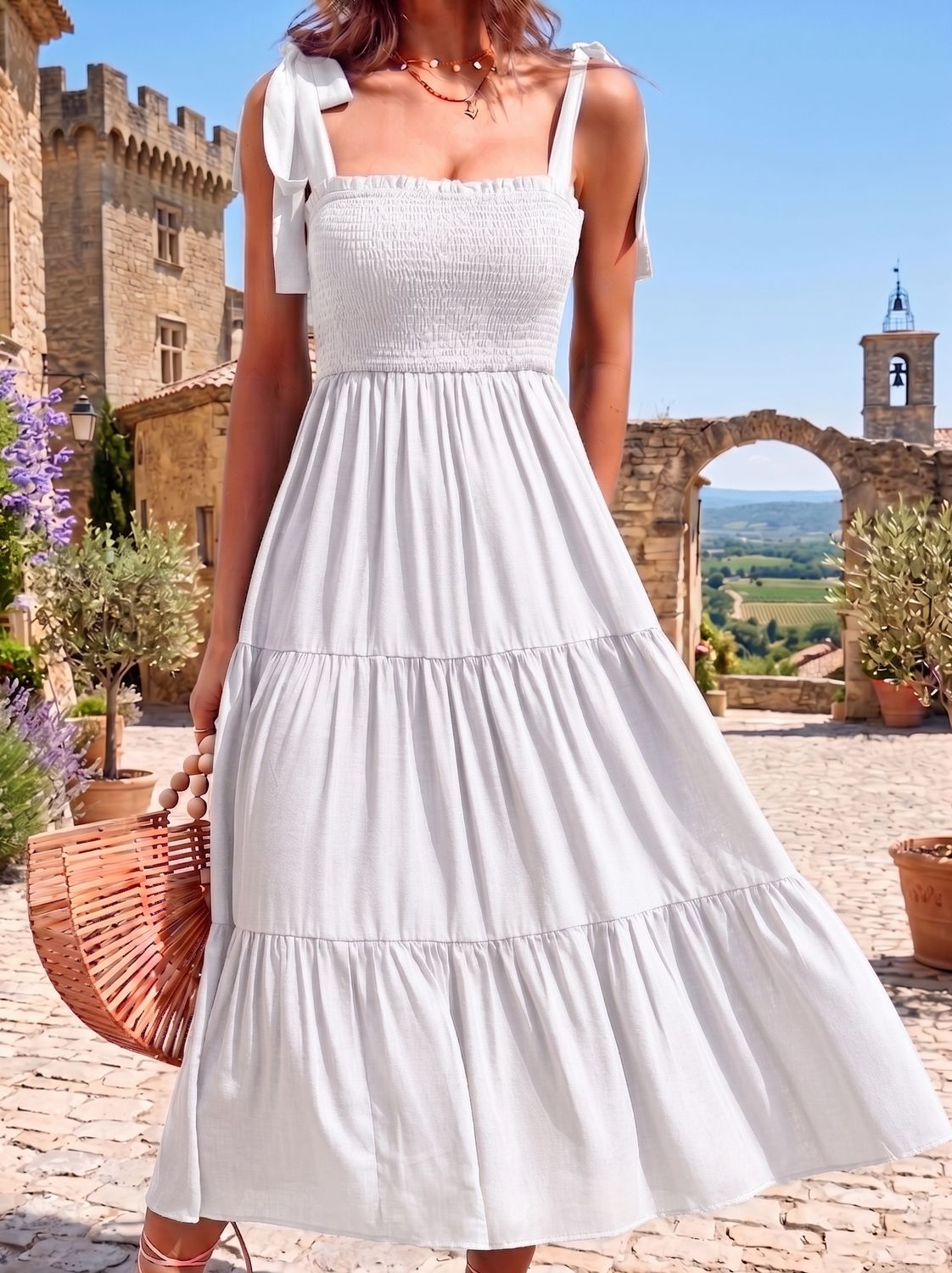 Shoulder Tie Shired Long Dress
