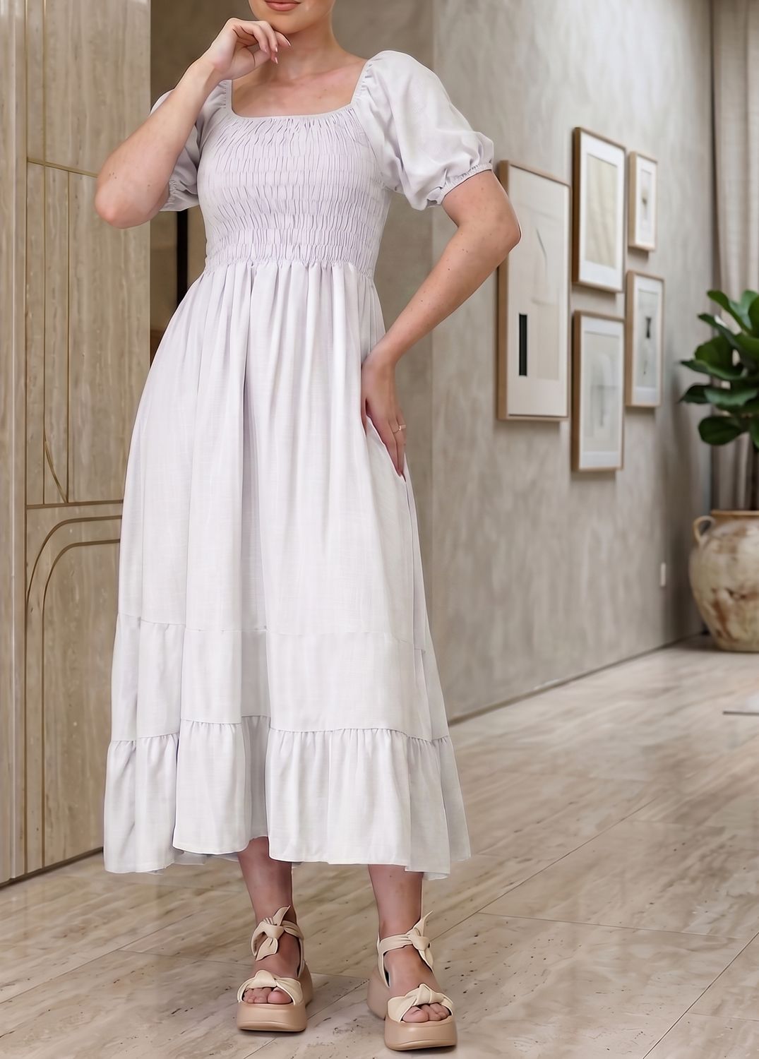 Short Sleeve Shired Dress, Color: White