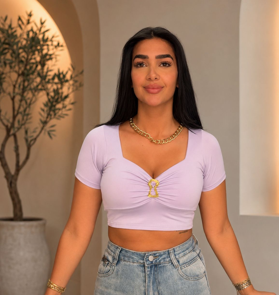Gold Rossete Short Sleeve Top
