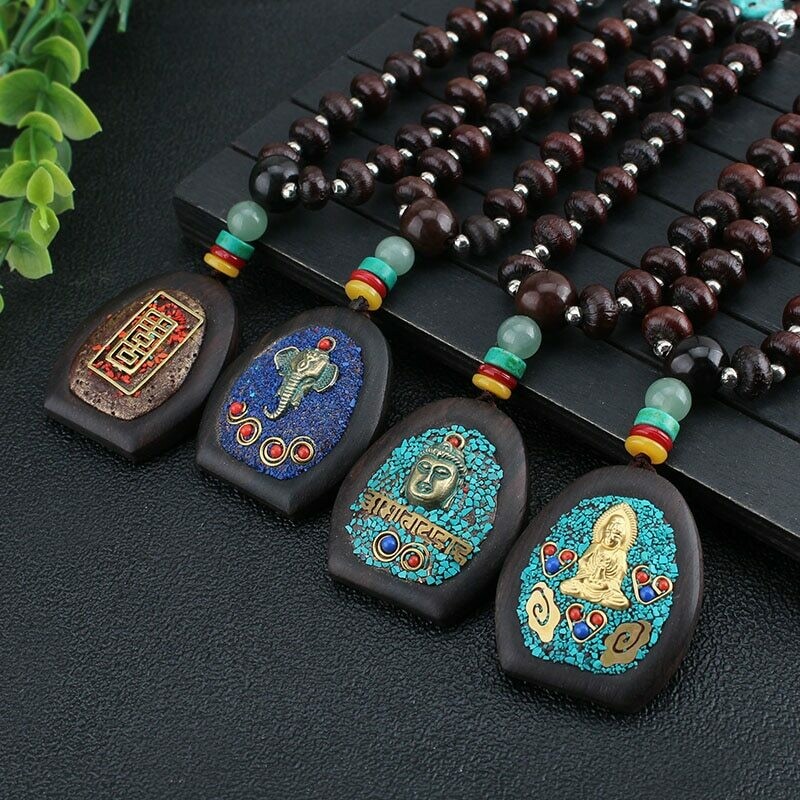 Charms Necklace for Men Women Amulets Wood  Beads