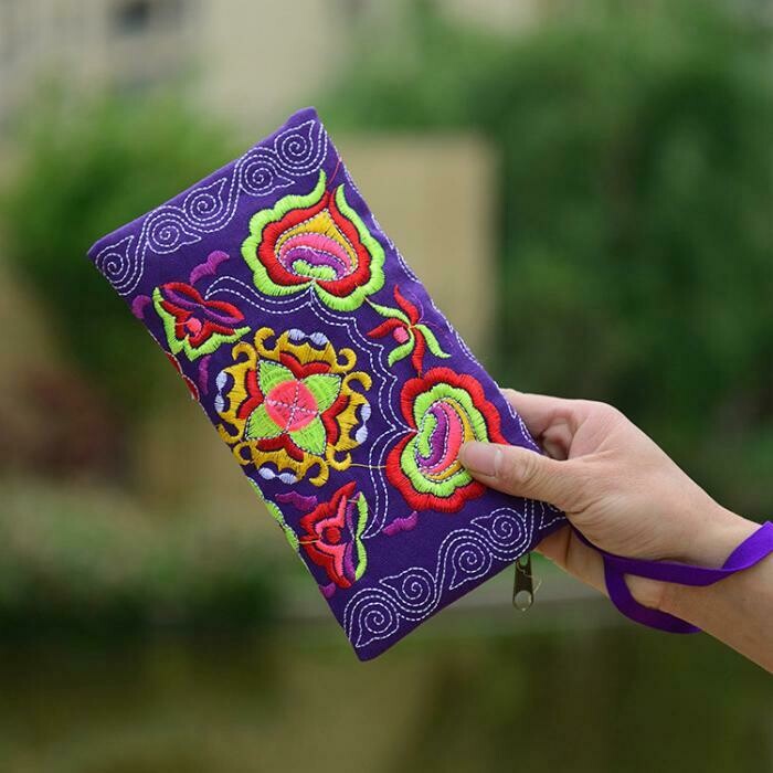 Women Vintage Ethnic Floral Embroidered Card Holder Portable  wallet