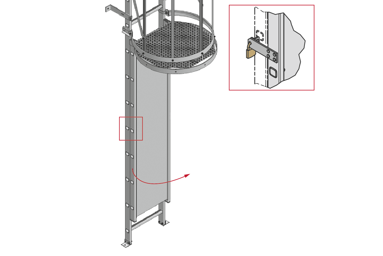 HYMER ACCESS BARRIER C/W COVER LOCKABLE FOR VERTICAL FIXED LADDERS