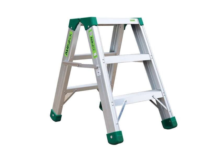 ALULOCK ALUMINIUM DOUBLE SIDED STEPLADDER 3 TREAD