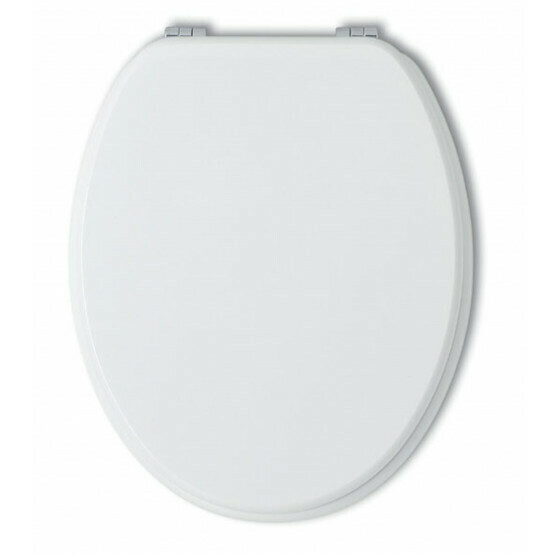 Sedile Copriwater Universale Joker, Tavoletta  Copri Wc in Legno Laccato Mdf, cerniere regolabili in ottone Bianco