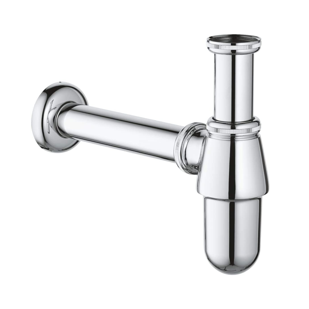 Sifone a Bottiglia, Tubo di Scarico Universale, in Ottone, Raccordo filetto interno G 1" 1/4 Tubo Attacco a Muro, Diametro 32 mm. Cromo