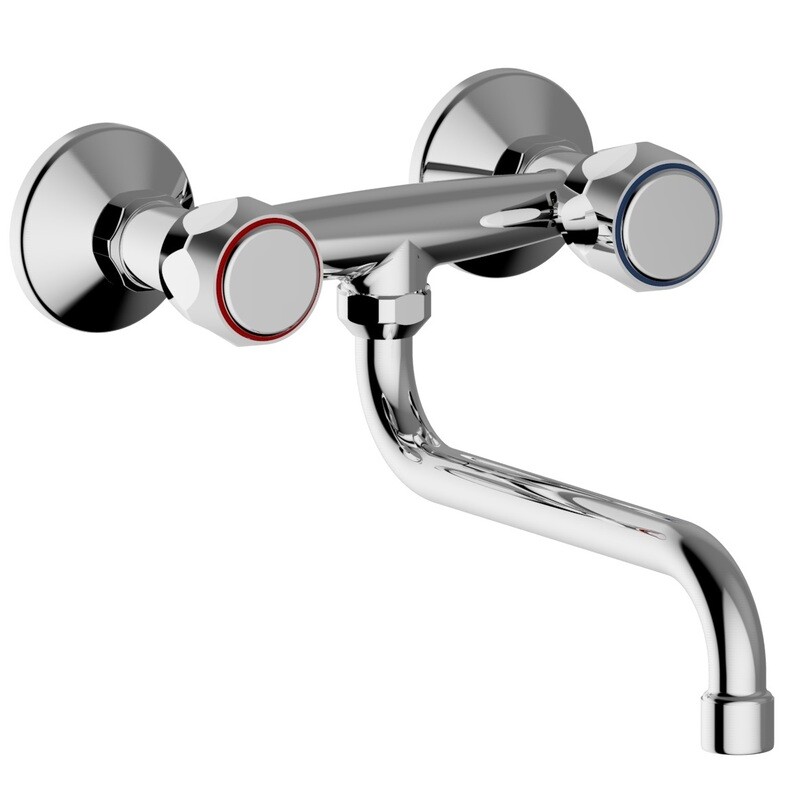 Rubinetto cucina Gruppo Lavello a muro manopola tonda con canna a "S"