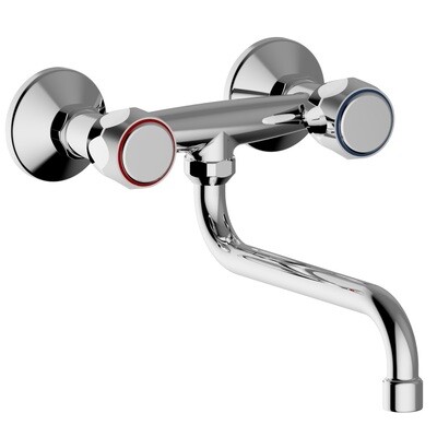 Rubinetto cucina Gruppo Lavello a muro manopola tonda con canna a "S"