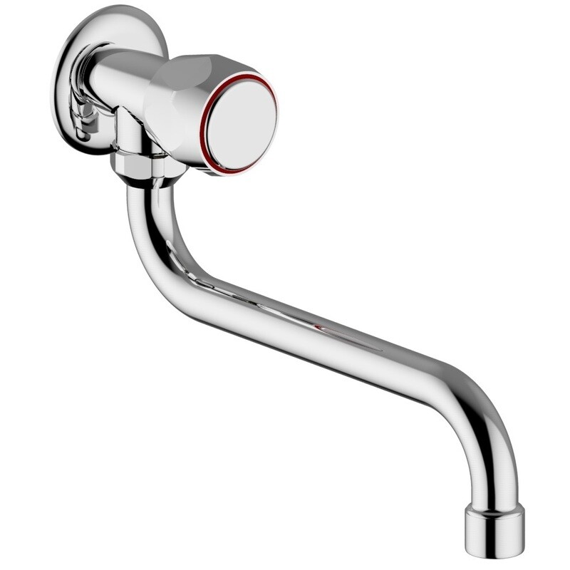 Rubinetto singolo a muro 1/2  per  Lavello manopola tonda con bocca girevole a "S"